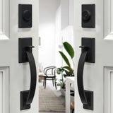 Door Handle Sets Double Front Door Handle Set with Handle Lever Matte Black D...