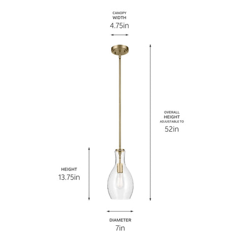 KICHLER Everly 13.75" 1-Light Bell Pendant with Clear Seeded Glass in Brushed...