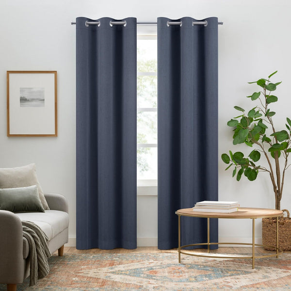 Eclipse Pembroke 100% Blackout, Faux Linen Grommet Window Curtains, 108 in Lo...