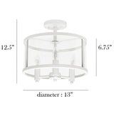 Elegant Designs FM1005-WHT Medium 13" Iron and Glass Shade Traditional Farmho...