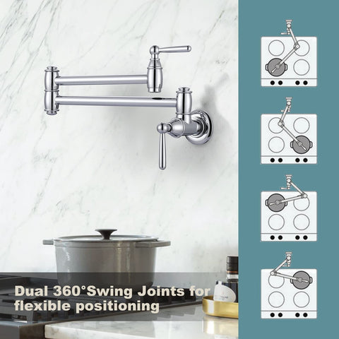 Pot Filler Faucet Chrome, ARCORA Modern Pot Filler Wall Mount Kitchen Folding...