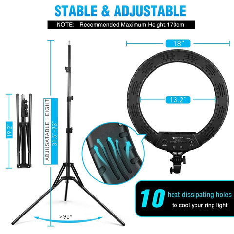 Ring Light 18 Inch LED Ringlight Kit with 73 inch Tripod Stand with Phone Hol...