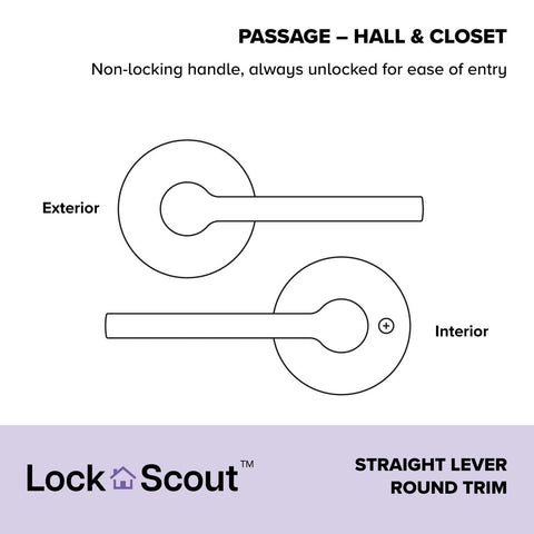 Straight Lever with Round Trim Hall and Closet Door Handle, Satin Nickel Fini...