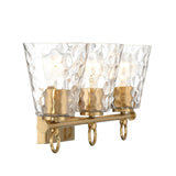 Imogen - Metal and Hammered Water Glass 3-Light Vanity Light, Brushed Gold