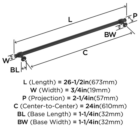 Amerock BP54067FB | Matte Black Appliance Pull | 24 inch (610mm) Center-to-Ce...