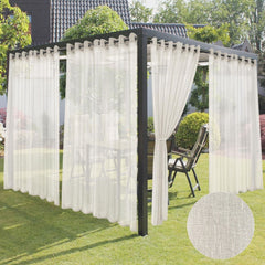 HolidayIdeas Linen Outdoor Sheer Curtains for Patio Waterproof-4 Panels Semi ...