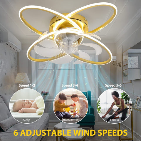 WWahuayuan Modern Ceiling Fan with Lights Remote Control, 23.6 inches, Gold