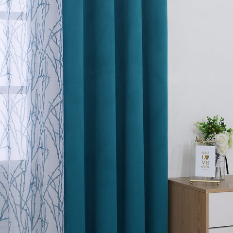 BONZER Mix and Match Curtains - 2 Pieces Branch Print Sheer Curtains and 2 Pi...