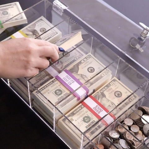 Clear Locking Currency Tray, 5 Compartment Cash Organizer Money Storage Box w...