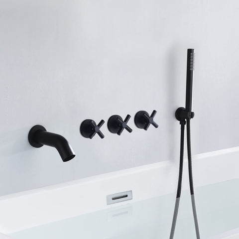 SUMERAIN Wall Mount Bathtub Faucet with Hand Shower,3 Handle Tub Shower Fauce...