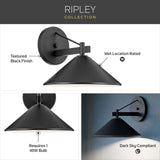 KICHLER Ripley 12" 1-Light Outdoor Wall Light in Black for Exterior Doors, Ga...