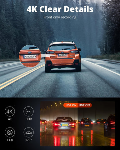 Kingslim Dash Cam Front, 4K Dash Camera for Cars with Free 64GB SD Card, WiFi...
