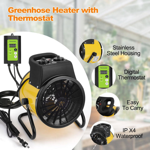 Greenhouse Heater with Thermostat - 1500W Grow Tent Heater, Greenhouse Fan, P...