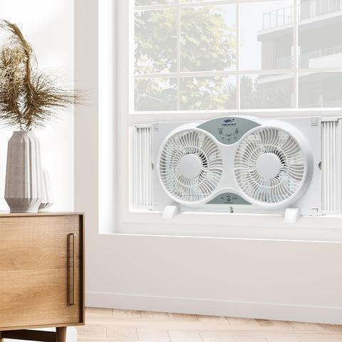 WNF9RW 9" Reversible 3-Speed Twin Window Fan with Remote, White, Extendable 2...