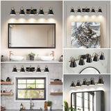 PAZALA 5-Lights Black Gold Vanity Light- Modern Bathroom Vanity Lights Over M...