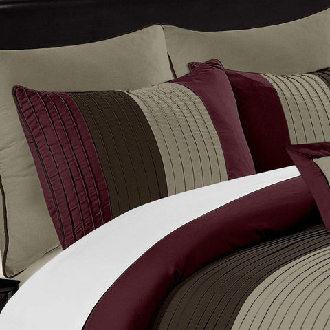 Chezmoi Collection Loft 8-Piece Luxury Striped Comforter Set (Full, Burgundy/...