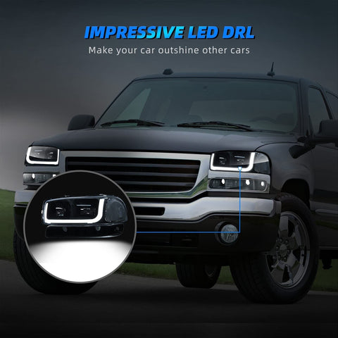 AUTOSAVER88 LED DRL Headlights Assembly Compatible with 1999-2006 GMC Sierra ...