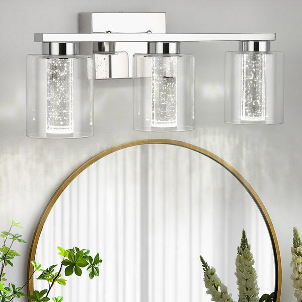 Bathroom Light Fixtures, 3-Light Chrome Vanity Lights-3 Color Dimmable Bathro...
