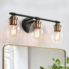 classy leaves Bathroom Vanity Light Fixtures, 3 Light Black Gold Vanity Light...
