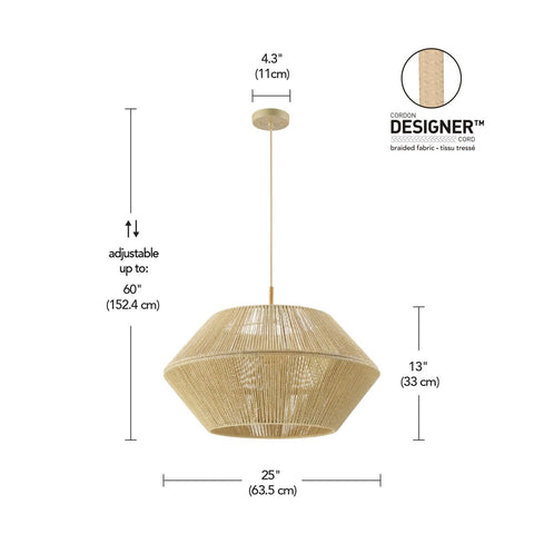 Globe Electric 67000154 1-Light Pendant Light, Wood Toned, Beige Paper Twine ...