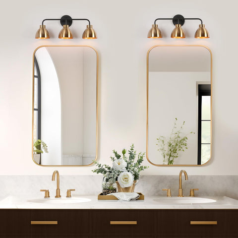 Black Gold Bathroom Light Fixtures, Modern 3-Light Vanity Light Over Mirror, ...