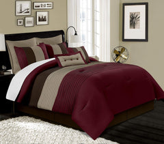Chezmoi Collection Loft 8-Piece Luxury Striped Comforter Set (Full, Burgundy/...