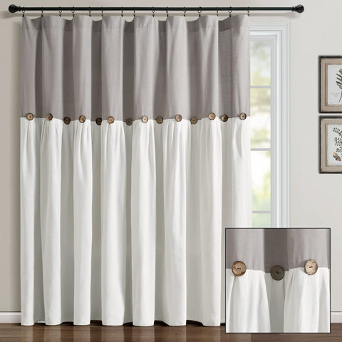 Lush Decor Linen Button Window Curtain Panel, Single, 100" W x 84" L, Gray & ...