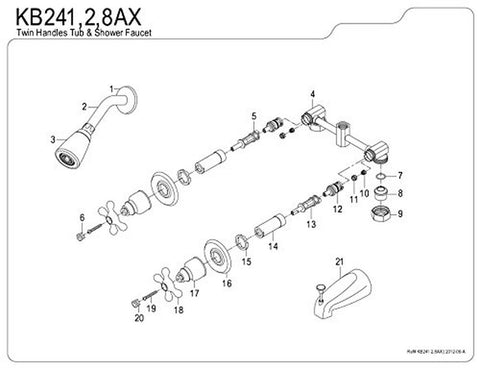 Kingston Brass KB248AX Twin Handle Tub and Shower Faucet with Decor Cross Han...