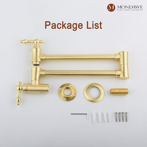 MONDAWE Brushed Gold Pot Filler Faucet, Wall Mount Stove Faucet, 1.8 GPM Retr...