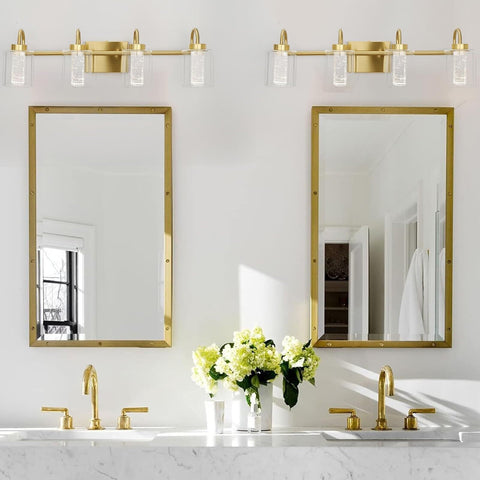 GAOMON Bathroom Light Fixtures, 4 Light Brushed Gold Vanity Lights Crystal Bu...