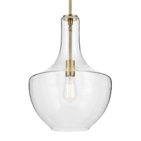 KICHLER Everly 19.75" 1 Light Bell Pendant Clear Glass Natural Brass 13.75"