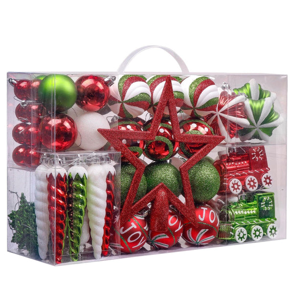 Valery Madelyn Christmas Ornaments Set, 100ct Red Green White Shatterproof Ch...