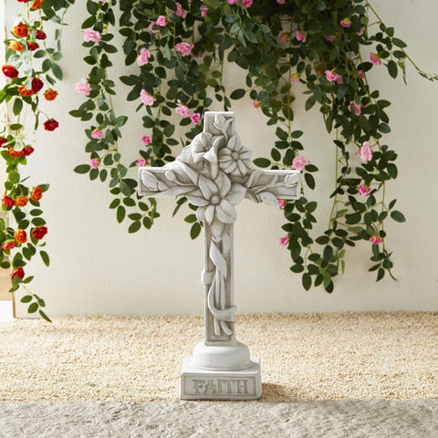 glitzhome Holy Cross with Lily Garden Statue MGO Outdoor Decoration, 13.75" H...