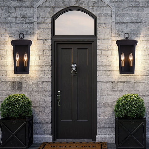 MO&OK 2 Pack Outdoor Wall Lights,Coffee Garage Wall Sconce(Tempered Glass Lam...