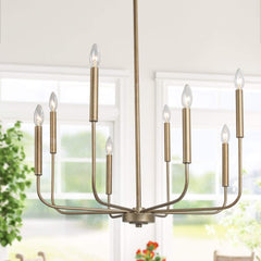 Antique Gold Chandelier, Modern Dining Room Lighting Fixture, 8-Light Candle ...