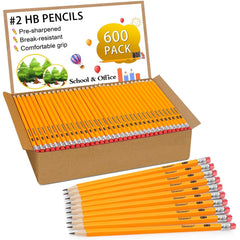 LACCHOUFEE 600 Pack #2 Pencils Bulk Pre-sharpened Pencils with Eraser top, 2 ...