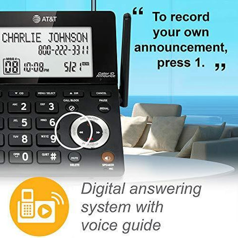 AT&T CL84107 DECT 6.0 Expandable Corded/Cordless Phone with 1 Handset, Black