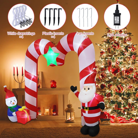 10ft Candy Cane Arched Outdoor Inflatable with LED Lights for Christmas Holid...