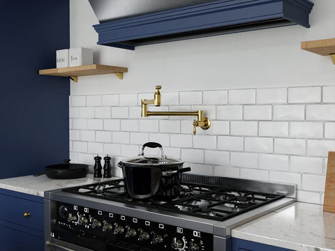 Anzzi Wall Mount Pot Filler Faucet, Double Joint Swing Arms, Single Hole, Sol...