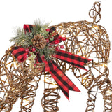 Rattan Grazing Reindeer with Bow and LED Lights D&#233;cor 27" H - Reindeer w/ L