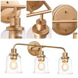 KSANA Gold Bathroom Vanity Light Fixtures with Clear Glass Shade, 3-Light Mod...