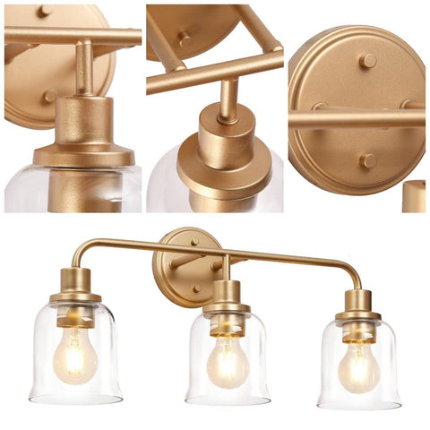 KSANA Gold Bathroom Vanity Light Fixtures with Clear Glass Shade, 3-Light Mod...