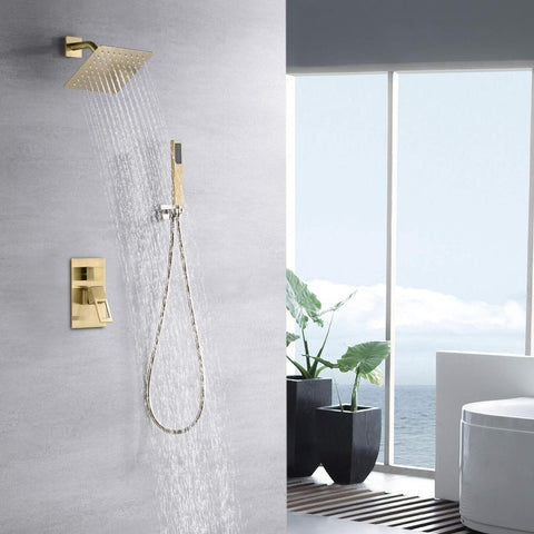 sumerain Rain Shower System Brushed Brass Dual Functions Shower Faucet Comple...