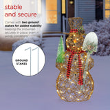 Alpine Corporation CHT922 47" Rattan Snowman with Shovel & Scarf Decor, 60 Wa...