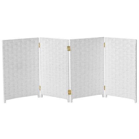 Red Lantern 2 ft. Short Woven Fiber Folding Screen - 4 Panel - White