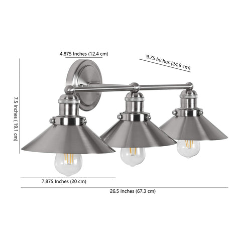 JONATHAN Y JYL7428B July 26.5" 3-Light Metal Shade Farmhouse Sconce Contempor...