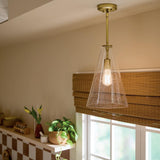 KICHLER Everly 15.25" 1-Light Cone Pendant with Clear Seeded Glass in Natural...