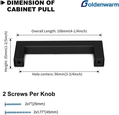 goldenwarm 30 Pack Black Square Bar Cabinet Pulls, 3-3/4in(96mm) Hole Center ...