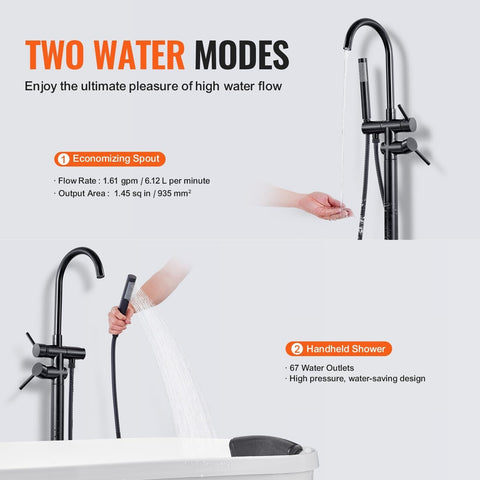 VEVOR Freestanding Bathtub Faucet, Floor Mount, Freestanding Tub Filler, Show...