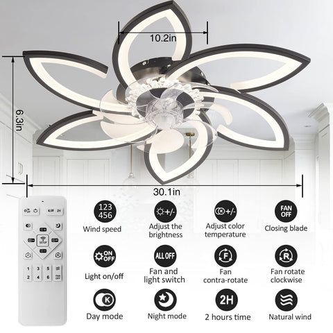 30" Modern Ceiling Fan with Lights Remote Control, Low Profile Ceiling Fan wi...